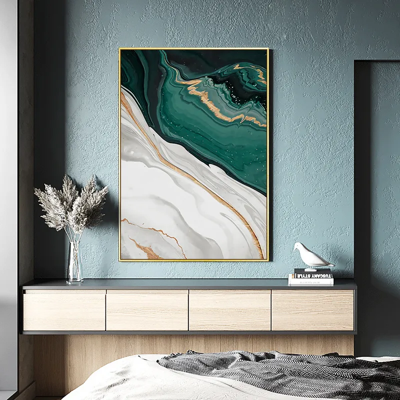 Modern Abstract Minimalist Wall Art Painting For Living Room Bedroom Gold foil line Green Canvas Art Poster And Print Home Decor