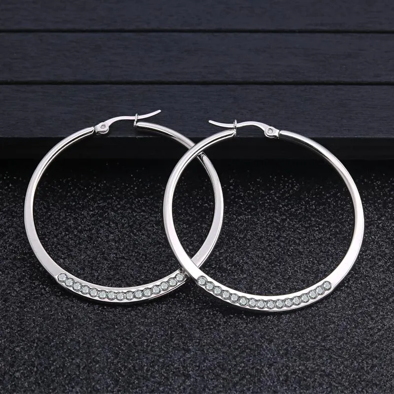 Hoop Huggie Kristal Staal Grote Cirkel Oorbellen Moderne Gladde Ronde Creoolse Loop Earring Meisje Roestvrij Sieraden WomanHoop HuggieHoo252L