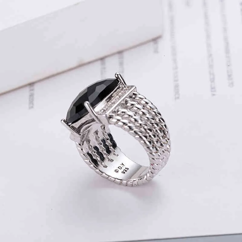 Smycken ring diamant dy halsband sliver sätter kvinnor mens ed wire prismatiska svarta ringar kvinnor mode platina pläterad mikro tr257n