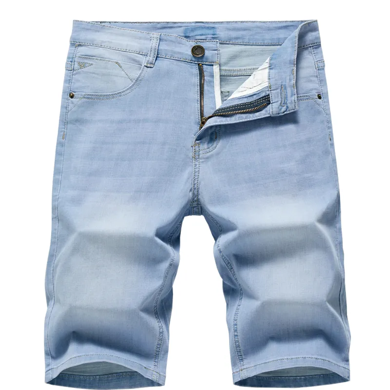 Sommar män denim shorts klassisk svart blå tunn sektion mode slank affärer casual jeans manlig varumärke 220408