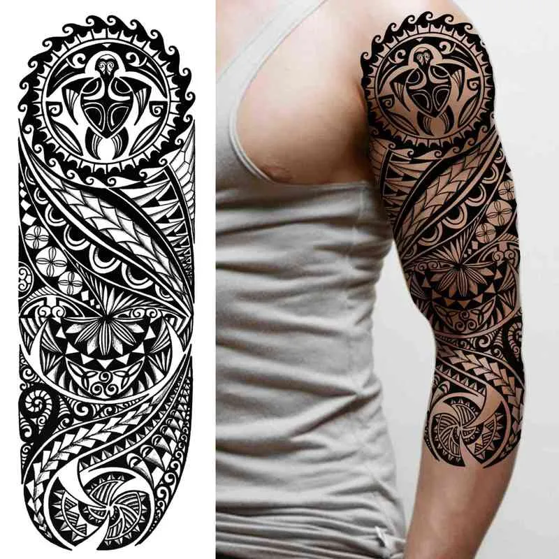 NXY Tymczasowy Tatuaż DIY Tribal Totem Full Arm Sleeve Dla Mężczyzn Kobiety Dorosłych Maori Skull S naklejek Fałszywy Tapetowe Narzędzia Makeup 0330