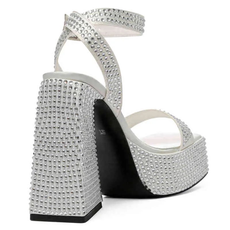 Brand New Platform Woman Sandals Super High Heel 2022 Summer Crystal Fashion Sexy Woman Wedding Sandals Shoes Big Size 42 G220525