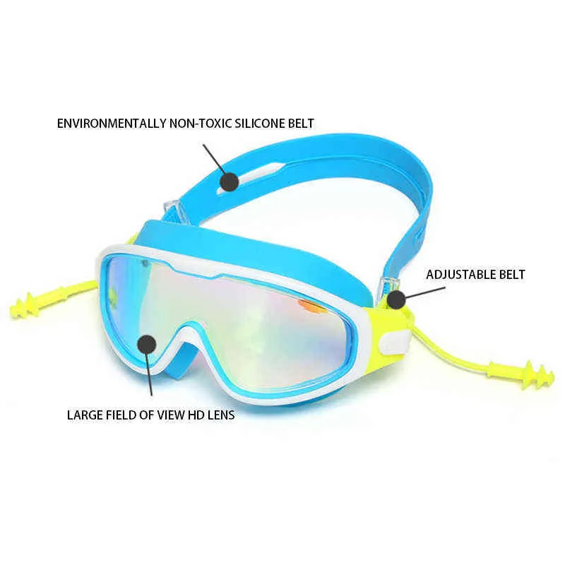MAXJULI Swim Goggles for Kids Anti-Fog UV Protection Clear Wide Vision Swim Glasses With Earplug for 4-15 Years children SY5031 G220422