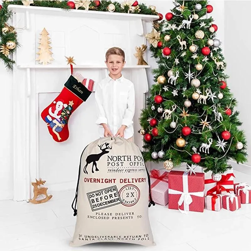 2023 Популярный рождественский подарочный пакет с шнуркой Санта -мешки с конфеты конфеты для хранения печенья большая сумка рождественские украшения орнамента деревьев Fy4909 0801