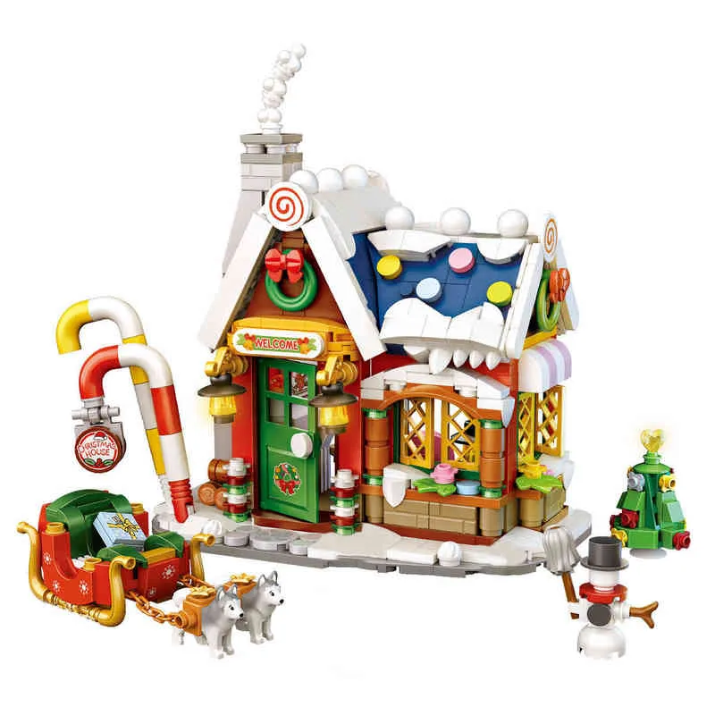 LOZ Mini Casa de Natal Modelo Building Bloco Santa Claus Bonecas de Bonecas Arquitetura Tijolos DIY Crianças Brinquedo Presentes AA220317