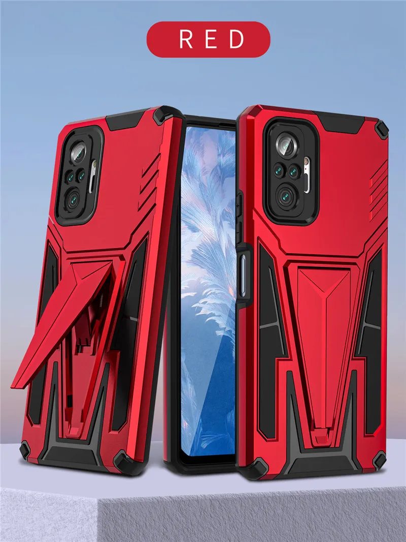 Capas de telefone à prova de choque armadura de suporte para Xiaomi Redmi Nota 10S Magnético carro kickstand title macio tpu disco duro tampa traseira