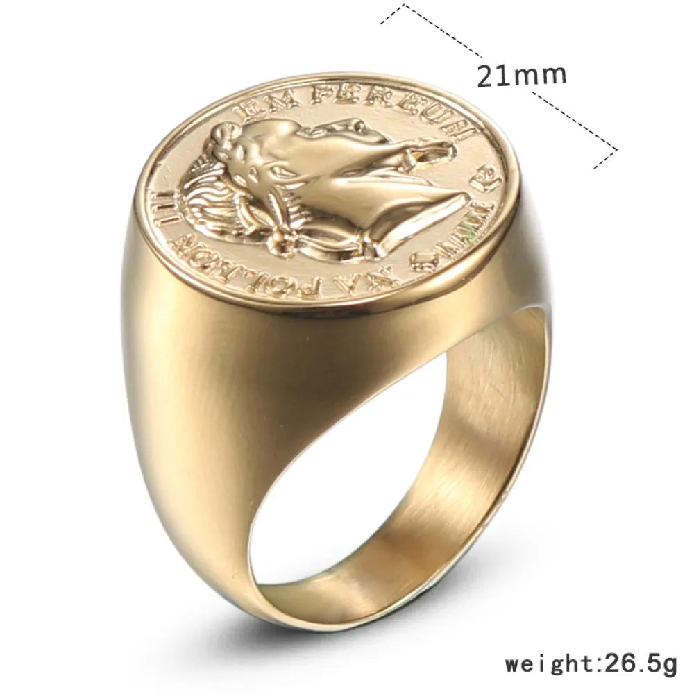 Edelstahl Napoleon Kopf Skulptur Ring Gold Massiv Herren USA Standardgröße 7 8 9 10 11 12 13 14 Dreidimensionaler Buchstabe Extra 234L