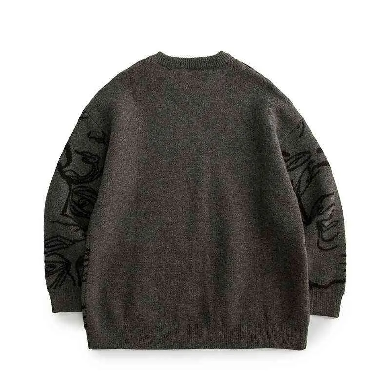 2021 Ny ankomstbrev broderi hiphop män grå stickad tröja pullover lounge slitage casual kvinnor stickkläder vintage kläder t220730