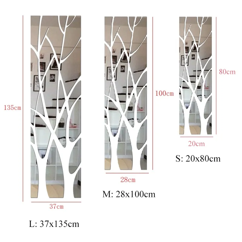 3D Mirror Wall Sticker Tree Acrylic Decal DIY Art Surface for TV Background Home Living Room Bedroom Decor 220607