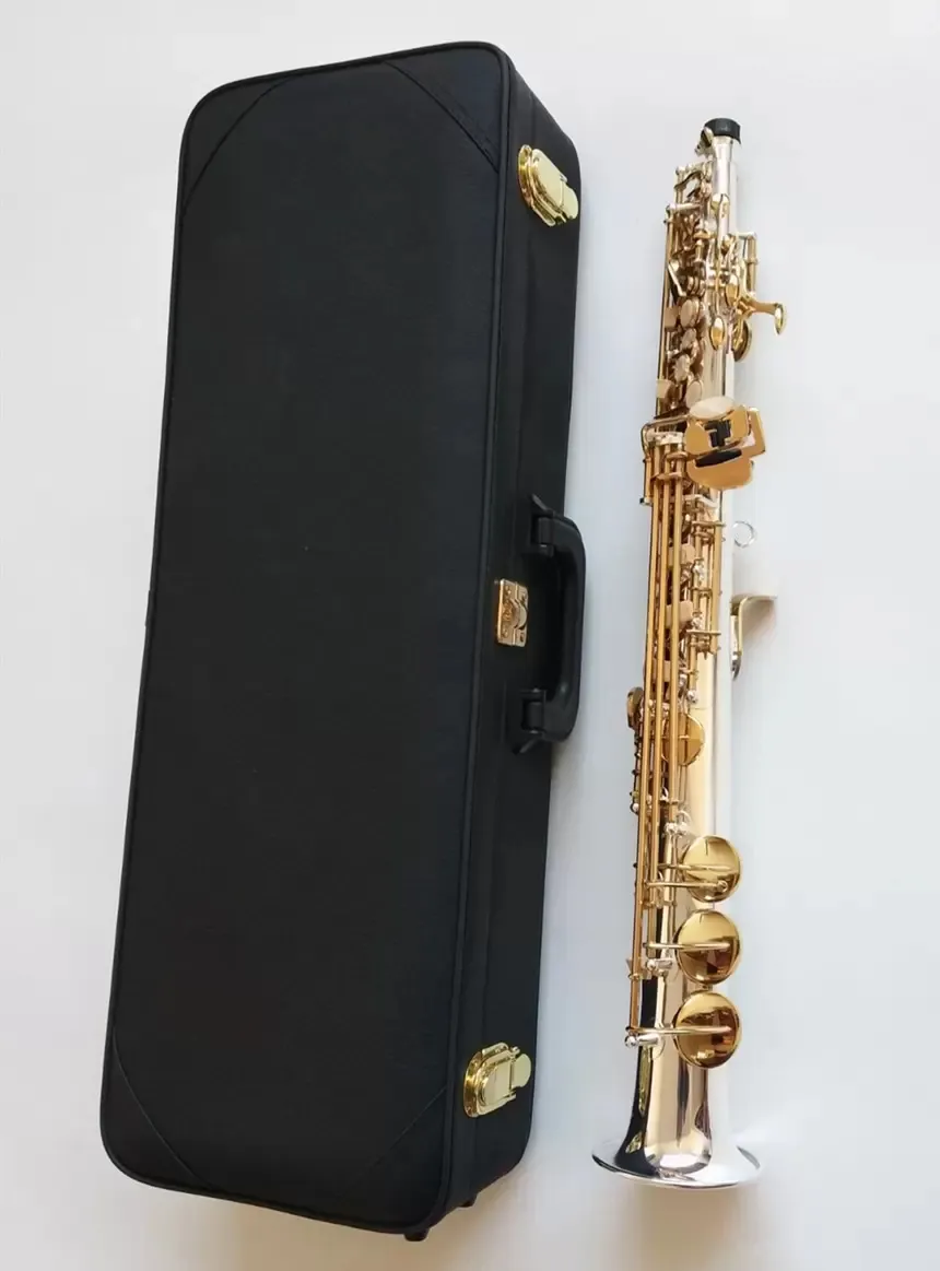 Saxophone soprano professionnel Bb WO37, structure originale un-à-un, cuivre blanc plaqué argent, tuyau droit fendu