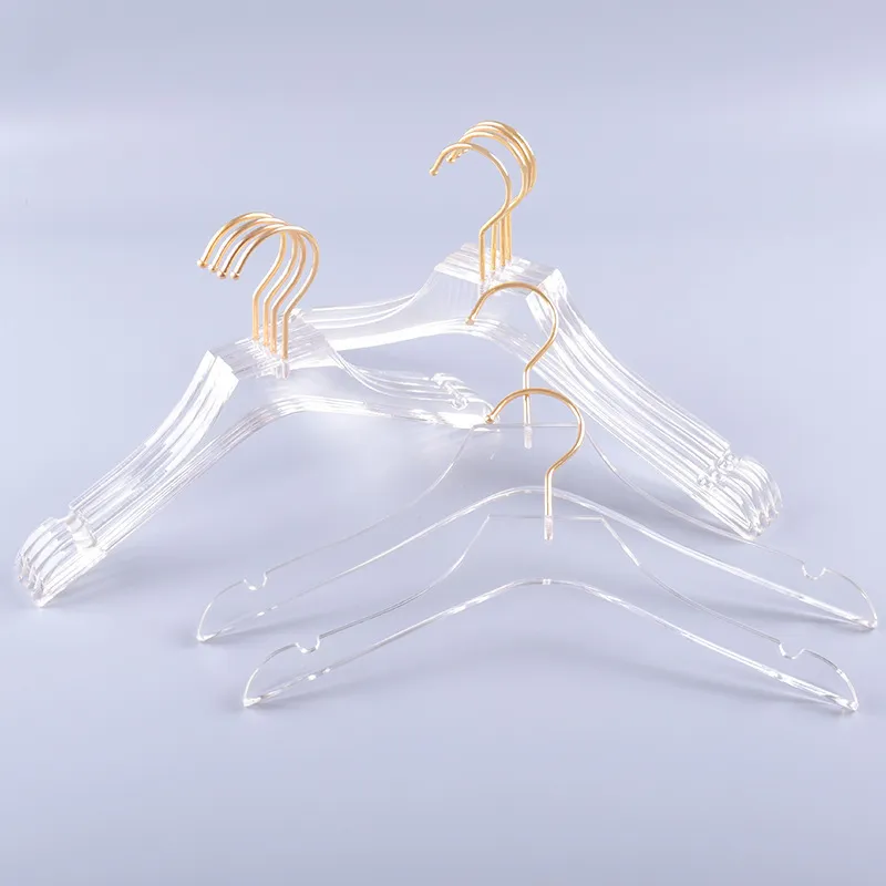 Clear Acrylic Clothes Hangre avec Gold Hook Shirts Transparent Shirts Notches For Kids Girl 2205315278225