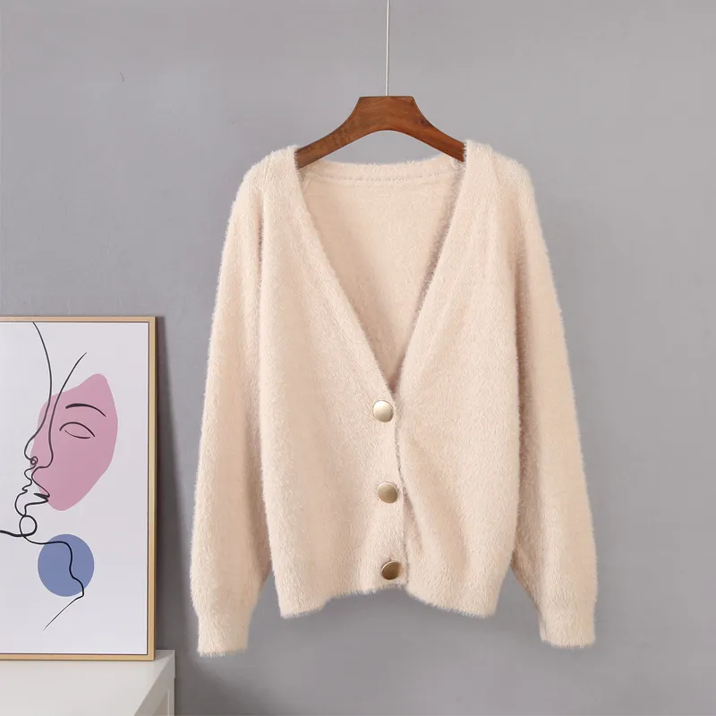 Hirsionsan Elegant Long Sleeve Mohair Sweater Women SingleBreasted Female Short Cardigan Soft Flexible Knitted Outwear 220816