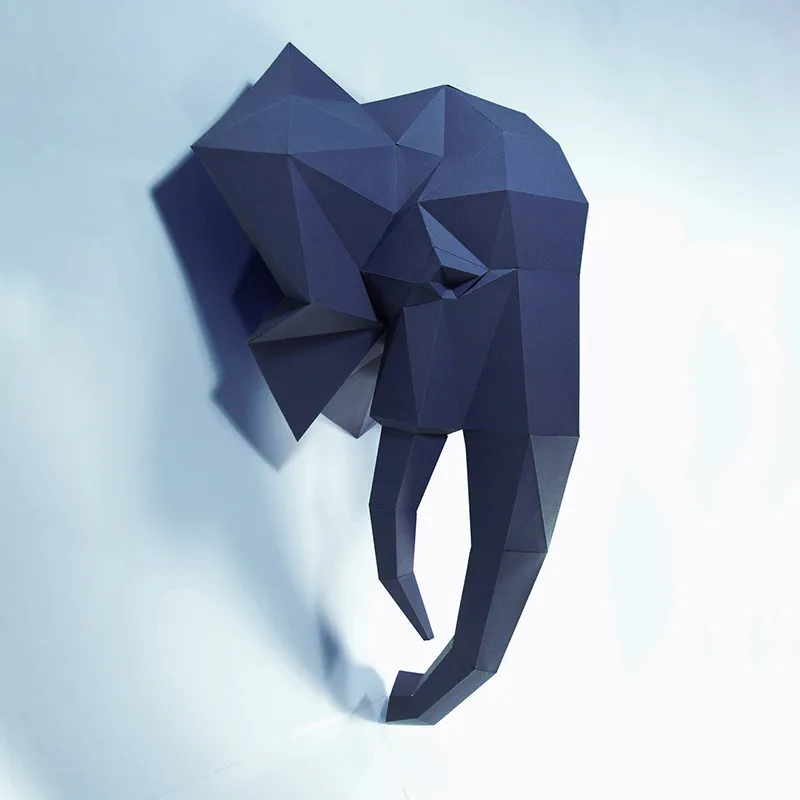 Elephant Head 3D Paper Model Animal Sculpture 72CM Papercraft DIY Craft for Living Room Wall Art Home Decoration 220609