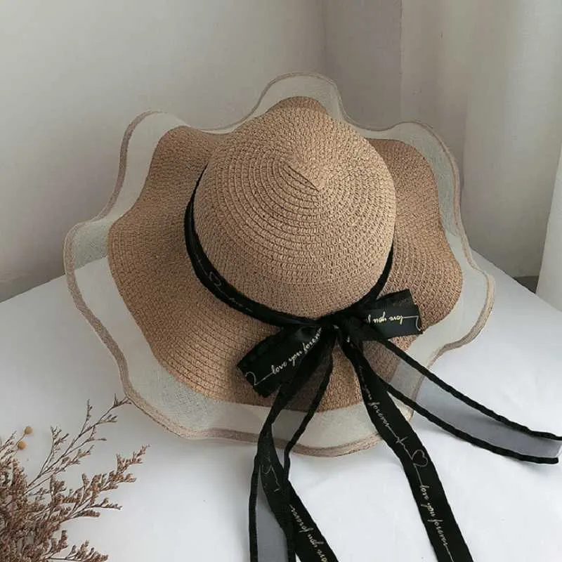 2022 frauen Stroh Hüte Panama Kappen Strand Sommer UV Schutz Super Breite Krempe Panama Floppy Strand Damen Bogen Hut