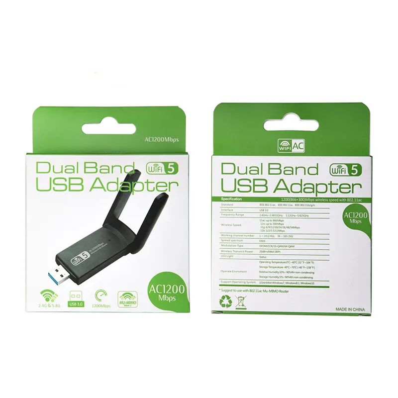 2.4G 5G 1200 Mbps USB Kablosuz Ağ Kartı Dongle Anten AP WIFI Adaptörü Çift Bant Wi-Fi USB 3.0 LAN Ethernet 1200M