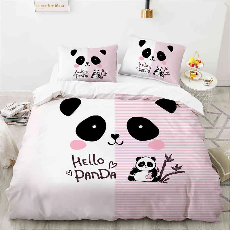 Juego de cama infantil de Panda de dibujos animados para niños y niñas, funda nórdica, funda de almohada, ropa de cama, edredón 135 140x200 Rabbit