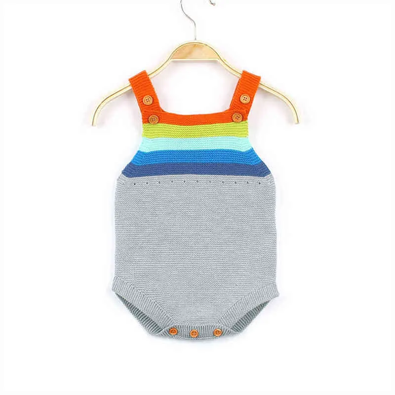 Luxury Newborn Baby Designer Rainbow Stripes Knit Organic Jumpsuit Summer Infant Girls and Boys onesie Bodysuit Clothes Outfit G220510