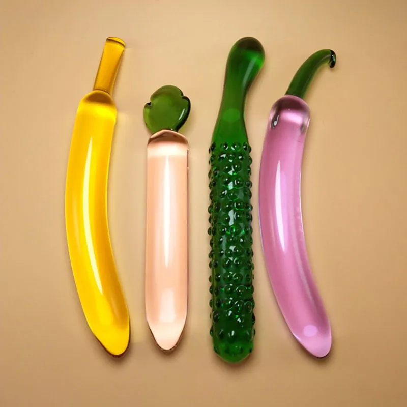 4 Syles Glass Anal Plug Banana Dildo Frutta Verdura Artificiale Pene Butt Erotic Melanzana Dildo Giocattoli sexy Uomo Donna