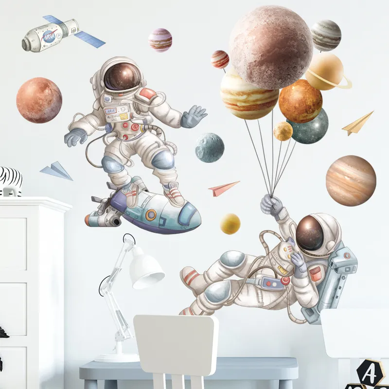 Espace Astronaute Stickers Muraux pour Enfants Chambre Maternelle Décoration Murale Amovible Vinyle PVC Bande Dessinée Stickers Muraux Décor À La Maison 220613