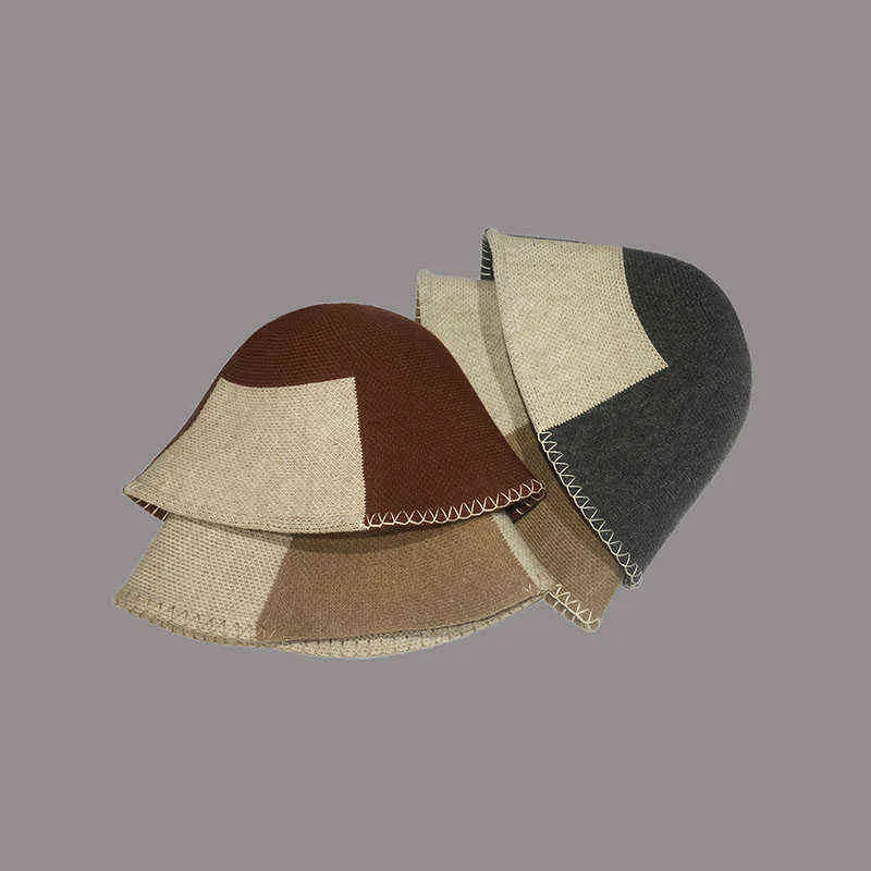 Оригинальный дизайн сплит цветной шляпа Женщина Spring осень вязаное солнце Все ветропроницаемые рыболовные шапки 56-58 см T220722
