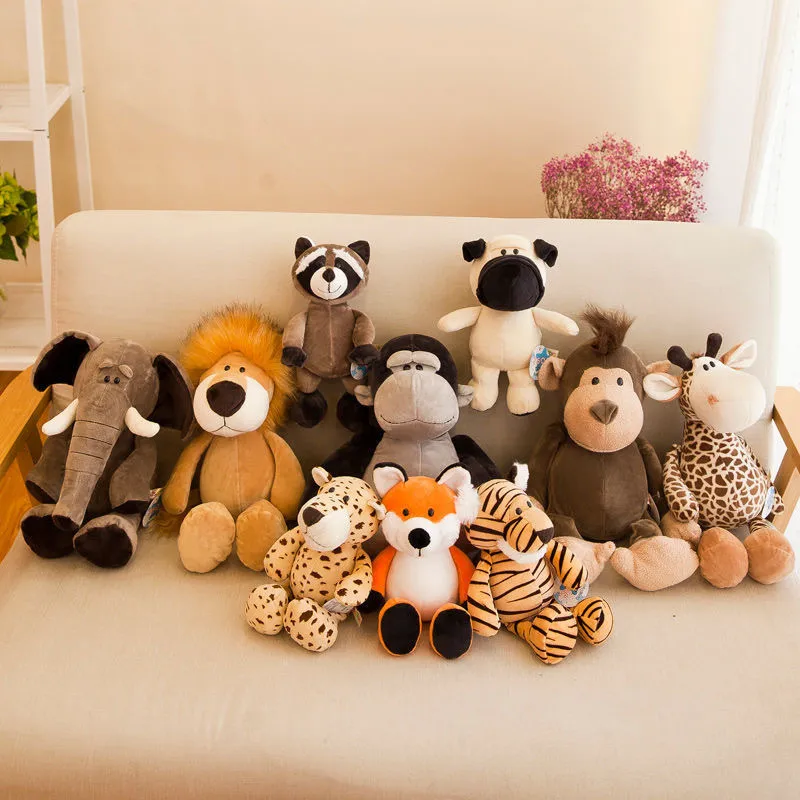 25cm 35cm Super fofo brinquedos de pelúcia para crianças dormindo companheiro de jungle bonecas bonecas de elefante tigre tigre girafa raccoon macaco 220815