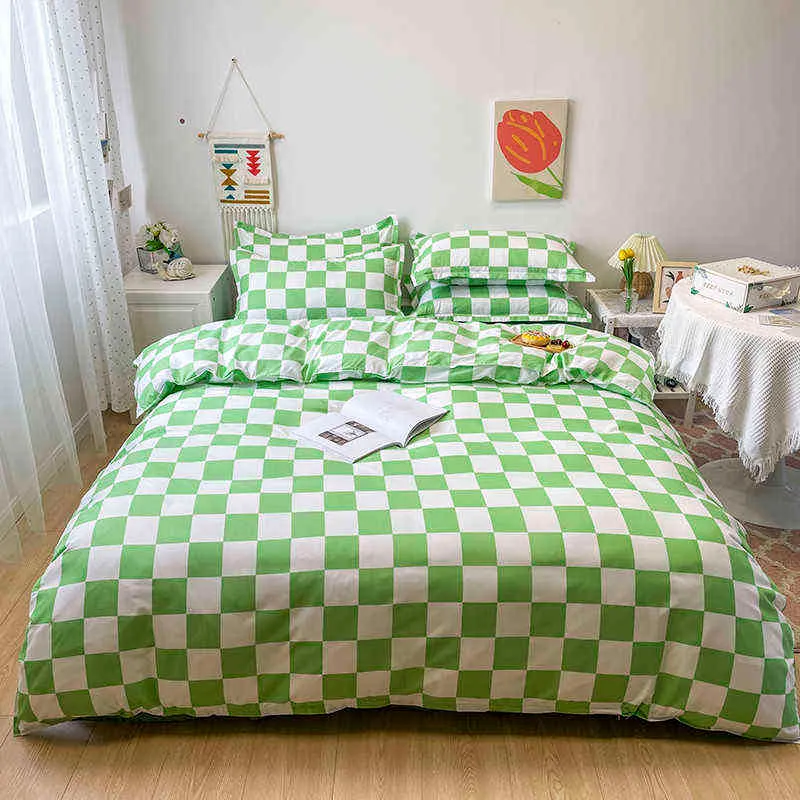 Fashion Bedding Set Hot Checkerboard Boys Girls Single Double Queen Size Flat Sheet Quilt Duvet Cover case Bed Linens L220711