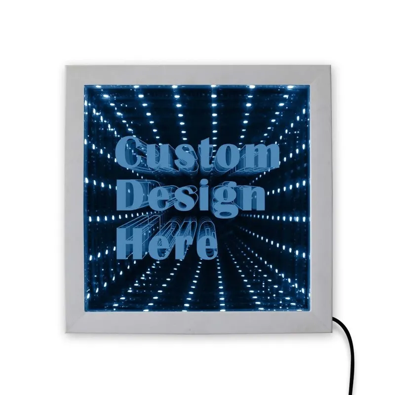Custom Image Text Infinity Mirror Wood Personalised LED Picture Frame Cool Infinite Led Tunnel Lamp Neon Sign 220615