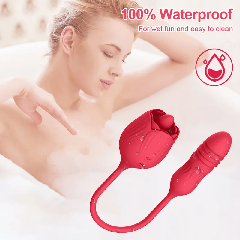 2 en 1 rose vibrateur femelle langue lécher clitoris clitoris stimulateur télescopique vibrant amour oeuf gode sex toys pour femmes 220514