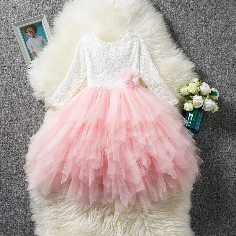 Kids tule jurk voor meisjes zomer kleding tutu baljurk kinderen bloem kant borduurwerk prinses jurken bruiloft kostuums 220426