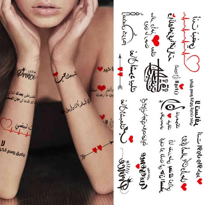 NXY Tijdelijke Tattoo Heartbeat Character Kleine S voor Meisjes Jongens Paar Unieke Tekst Waterdichte Stickers Body Art Fake Tatoos 0330