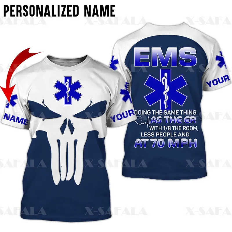 Crâne EMS EMT Physiothérapie DIY Nom Personnalisé 3D Imprimé Haute Qualité Fibre De Lait T-shirt Col Rond Hommes Femmes Casual Tops 1 220704gx