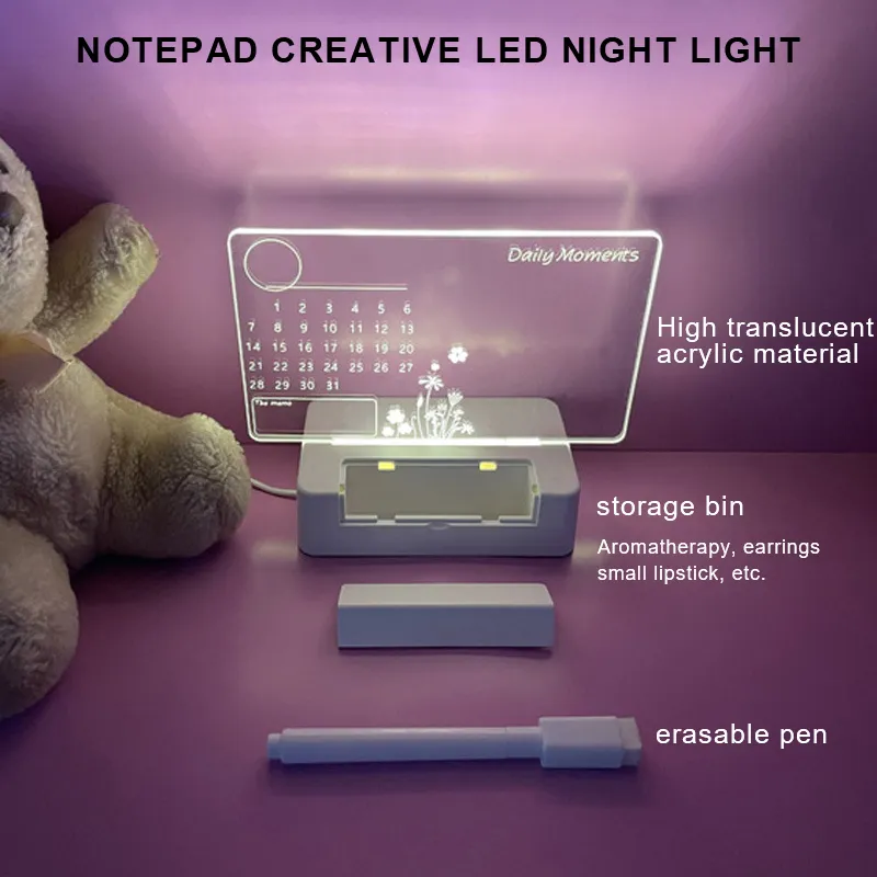 Bacheca appunti Luce notturna a LED Bacheca USB Luci natalizie con penna Regalo bambini Decorazione fidanzata Lampada da comodino251x