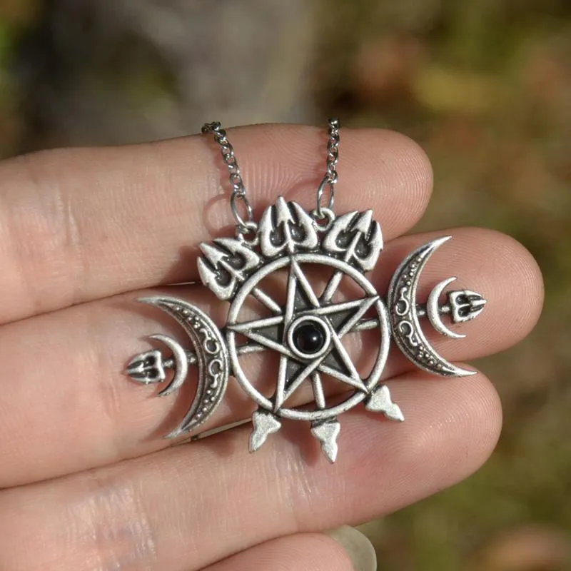 Anhänger-Halsketten Siegel der Hekate Dreifachmond-Pentagramm-Halskette Gothic Wicca-SchmuckAnhänger-HalskettenAnhänger237F