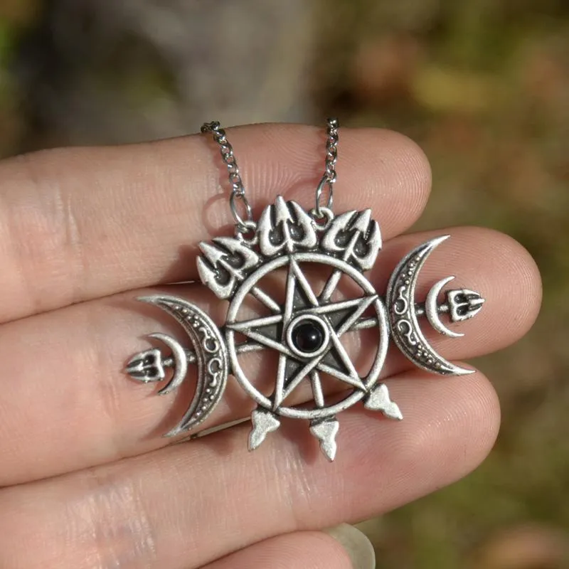 Colliers pendentifs Sigil d'Hécate Triple Lune Pentagramme Collier Gothique Wicca BijouxPendentif ColliersPendentif186m