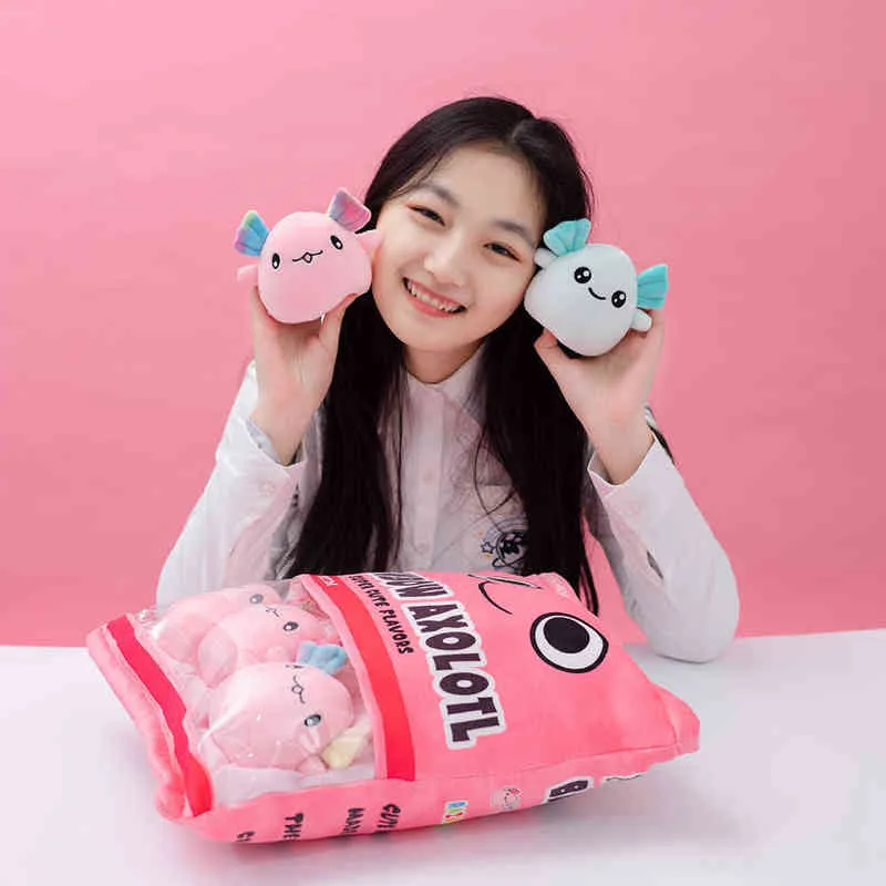 A Bag Cartoon Plush Axolotl Cuddle Kawaii Animal Figure Pop Toy Pink Stuffed Doll Gifts J220704