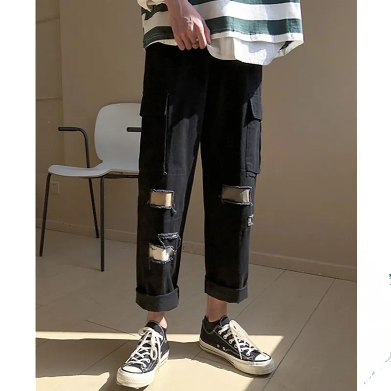 Pantalones de chándal de Hip Hop bordado estilo japonés pantalones de chándal Streetwear hombres Joggers Track Casual Cargo 220330