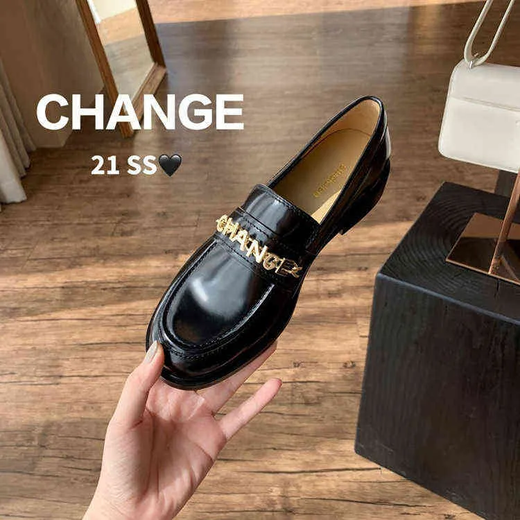 Dress Shoes Xiaoxiangfeng Lefu Dames Spring en herfst 2022 Nieuwe dikke hakbodem veelzijdige letterketen Casual Small 220808