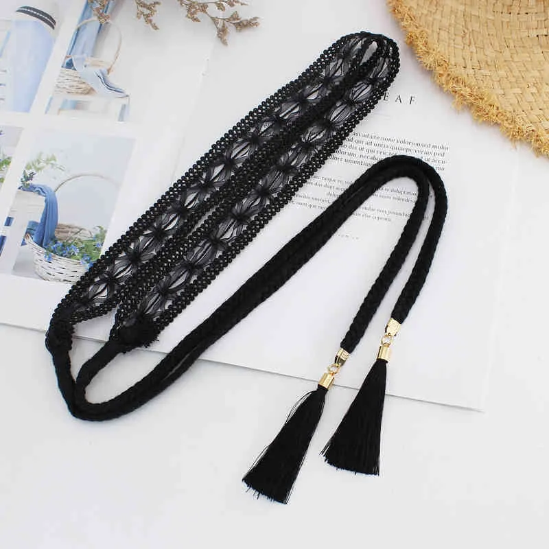 Belts Women Fashion Solid Color Braided Tassel Belt Boho Girls Thin Waist Rope Knit for Dress Waistbands Accessories XYJ4