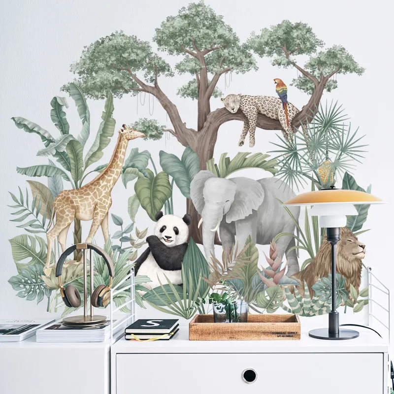 大型ジャングル動物の壁のステッカーキッズルームのためのボーイズベッドルーム装飾自己添付壁紙ポスター壁装飾ビニール2205233977658