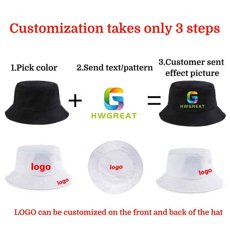 Summer Bucket Hat Women Outdoor Sunscreen Fishing Fisherman Hat Män Sol Prevent Hats Cotton Custom Mönster Text Beach Cap Y220708