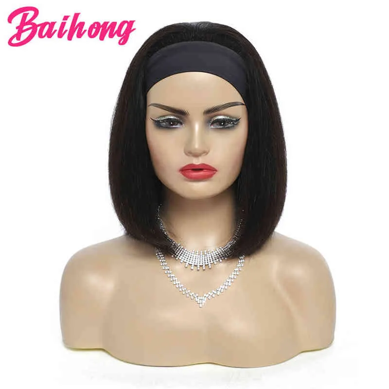 Bandeau perruques droite courte Bob cheveux humains pas cher femmes pour les femmes noires naturel brésilien Remy Baihong 220609