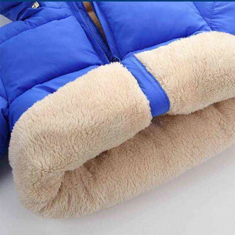 Children's Cotton Clothing Winter Plus Velvet Boys Baby Thick Coat Detachable Cap Padded Jacket Fleece Lining Outerwear Casual J220718