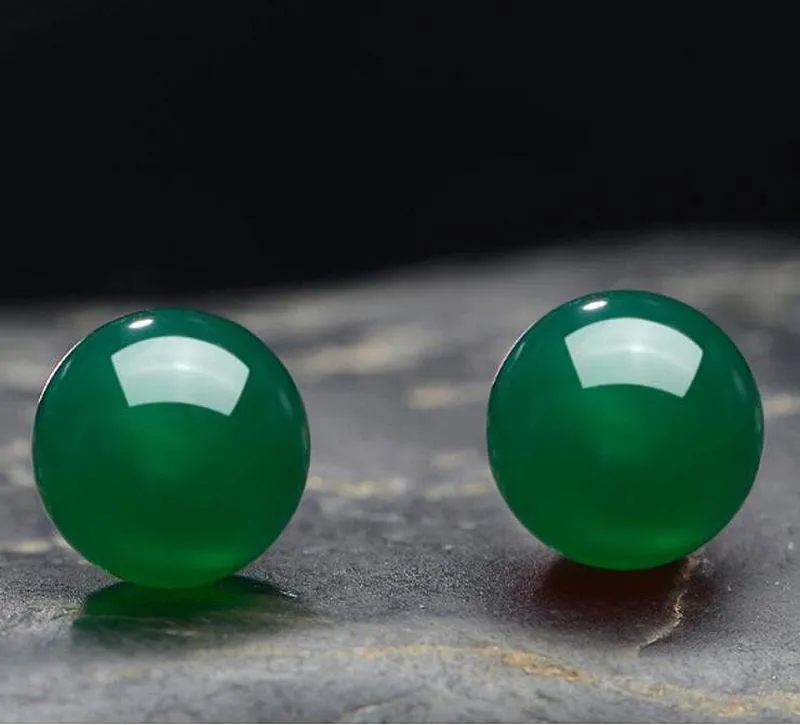Other 8mm Round Natural Green Agate Stud Earrings For Women S925 Sterling Silver Vintage Fine Jewelry Wedding Brincos Red
