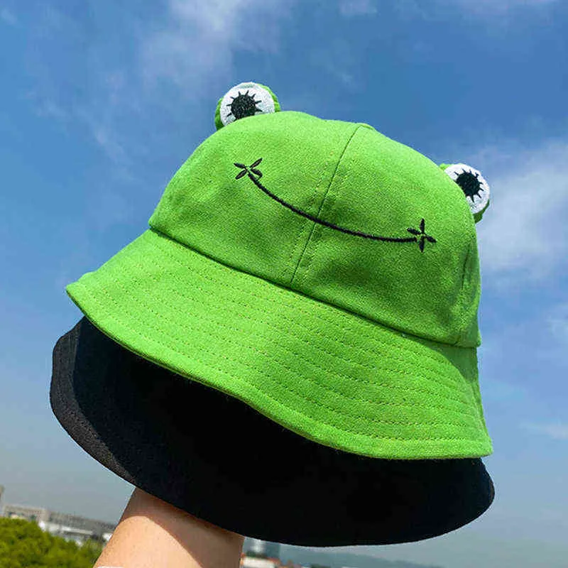 2021 Fashion Fisherman Hat Frog Bucket Hat för Kvinnor Sommar Höst Vanliga Kvinnor Panama Utomhus Vandring Solskyddsmedel Kvinna Sunhat G220418