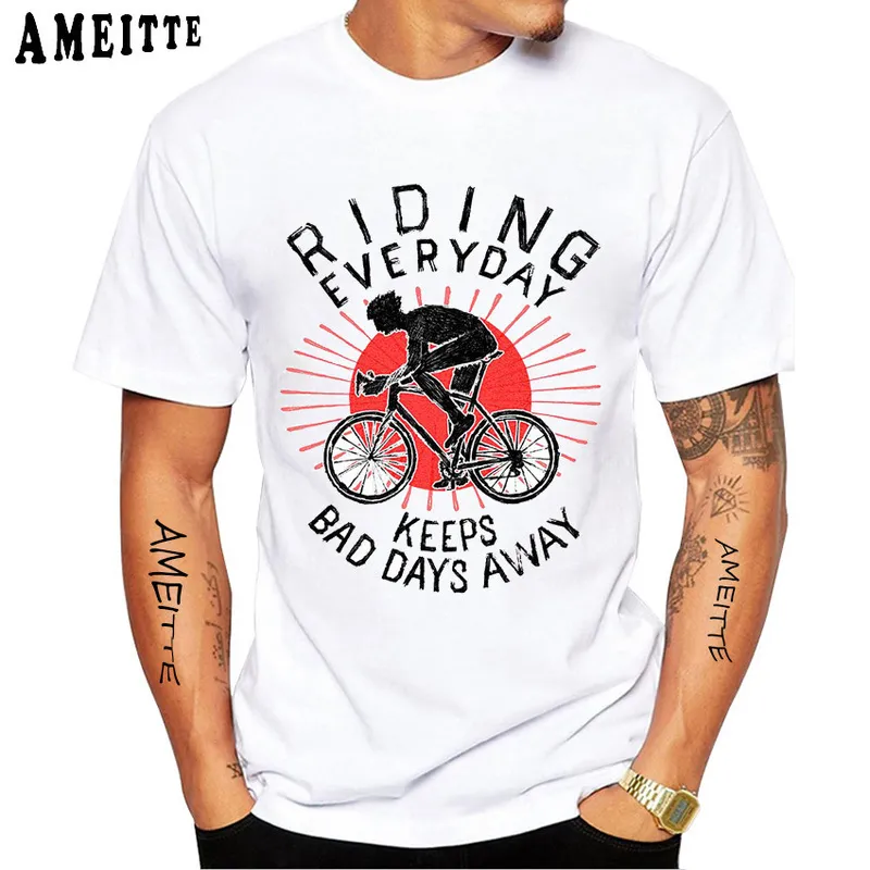 Fixed Gear Bicycle Cyclist Målning Tshirt Summer Men Short Sleeve Road Bike Sport Lover White Casual Boy Tees Vintage Tops 220607