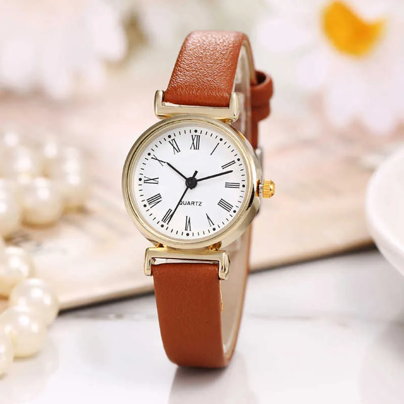 Moda Escala Romana Small Dial Mulheres Assista Pu Couro Simples Fino Strap Quartz Women's Watch