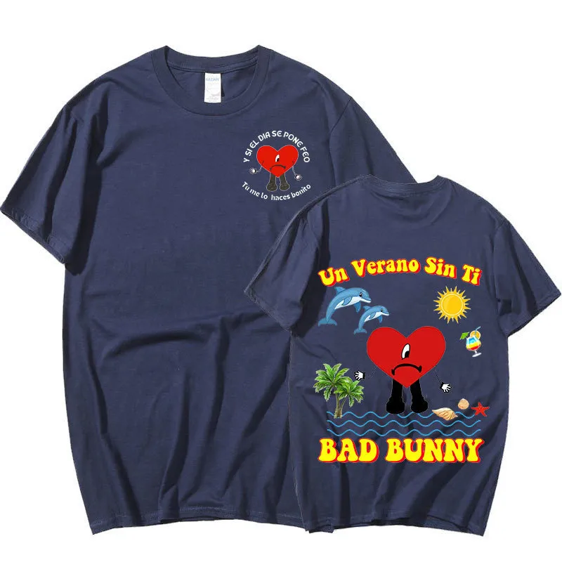 Şarkıcı Bad Bunny Un Verano Sin Ti Müzik Albümü Çifte Targed Baskı Grafikleri T Shirt Unisex Hip Hop Tişörtleri Büyük Boy Sokak Giyim 2202801574