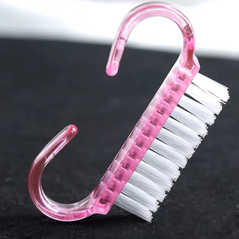 100 stPlastic Nail Cleaning Brush Clear/Pink Finger Dust Clean Scrubbing Manicure Pedicure For Nail Art Salon Soft File Tool