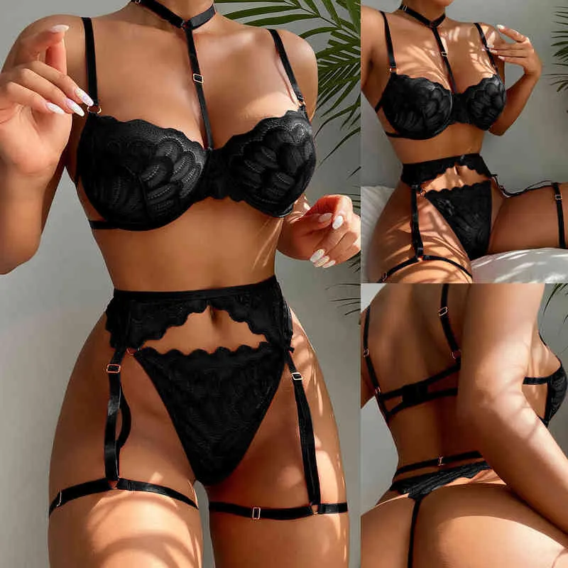 Sexy Body Harness Sex Underwear Set Hot Erotic Lingerie With Garter Belt Lace Bra Panty Nightwear Porn Babydolls Exotic Comes L220727