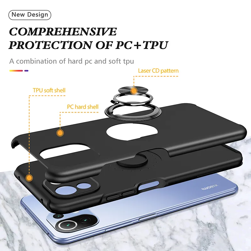 Schokbestendige Armor Cases voor Xiaomi MI 11 Lite 5G Metalen Ring Houder Back Bescherming Cover voor MI 11 Pro Cola Fundas Housing